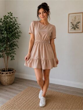 Lush Clothing Blush Pink Midi Dress Size Small Elastic Waist Cottagecore